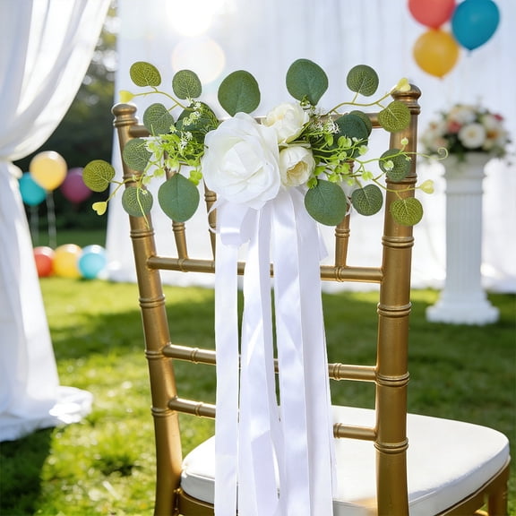 2 Pieces Forest-Style Artificial Flower Bouquets for Wedding Chair Back Decoration - Ideal for Outdoor Events and Photography