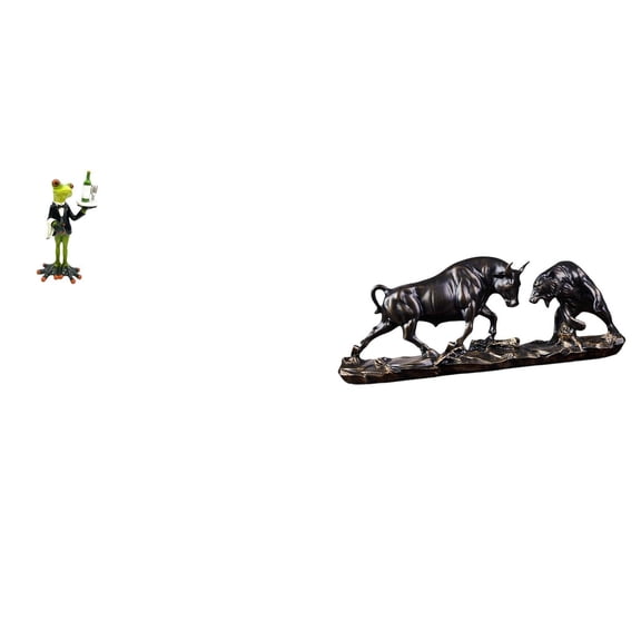 2 Pieces Frog Bull Bear Statue Resin Material Desktop Ornament for Home Office Shelf Decor Gift