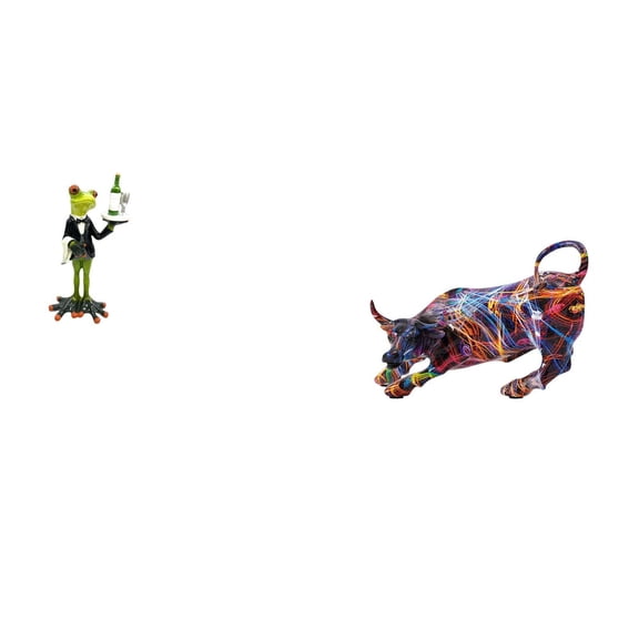 2 Pieces Frog Bull Figurine Resin Painted Sculpture Artistic Home Decor for Living Room Shelf Desk