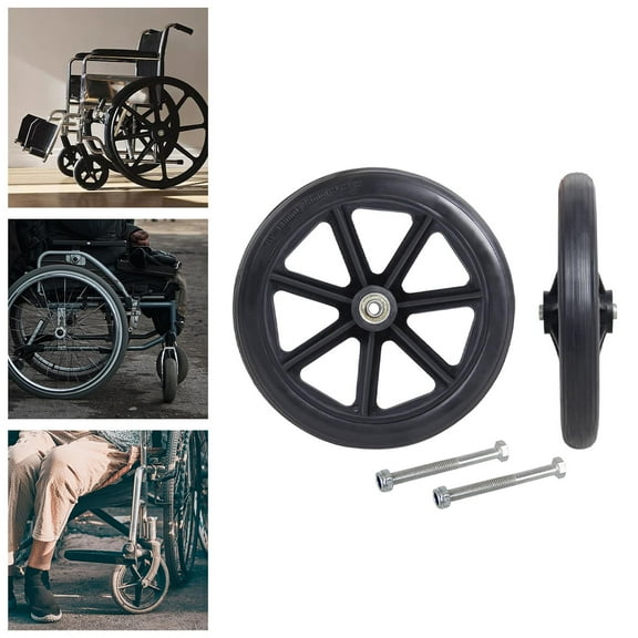 2 Pieces Front Wheel, 8inch Wear Resistant Bearing Solid Rollers Wheels Casters for Wheelchairs Walkers Rollators Accessories Black