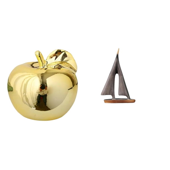 2 Pieces Fruit Sculpture Decorative Statue Sailboat Model Ceramic Resin Ornament for Living Room Desk
