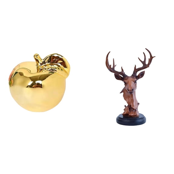 2 Pieces Fruit Sculpture Deer Head Figurine Creative Tabletop Ornament Ceramic Crafted for Restaurants Nightstand Shelf