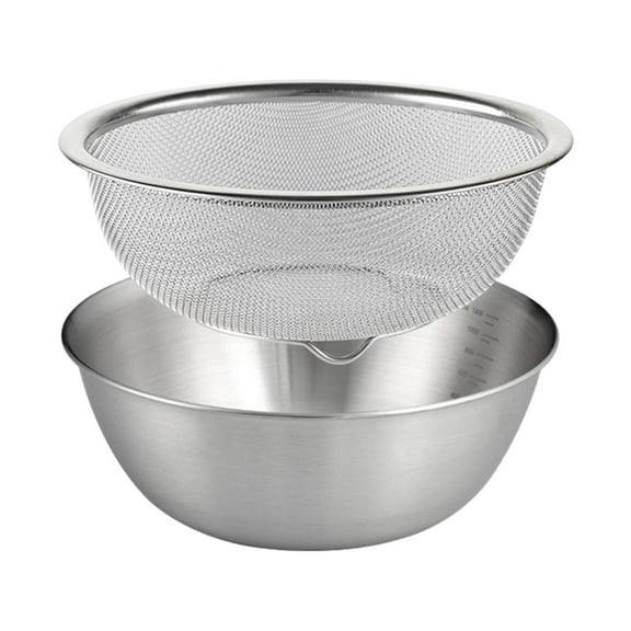 2 Pieces Fruit Vegetable Washing Basket, Rice Washing Bowl Colander Food Strainers Set, 304 Stainless Steel Colander with Mixing Bowl for Rice 22cm