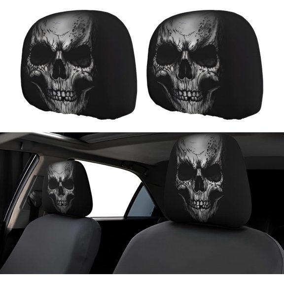2 Pieces Funny Headrest Covers for Cars – Spooky Halloween Christmas Car Seat Accessories, Universal Fit for a Joyful Road Trip(A)