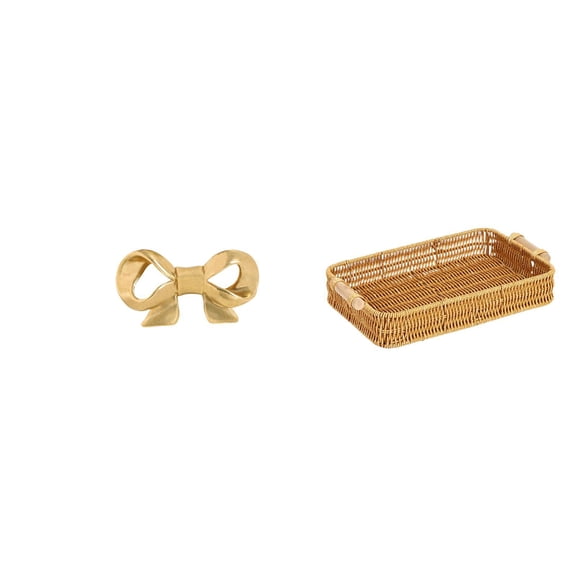 2 Pieces Furniture Handle Storage Basket Serving Tray Brass Bowknot Material for Kitchen Living Room Use