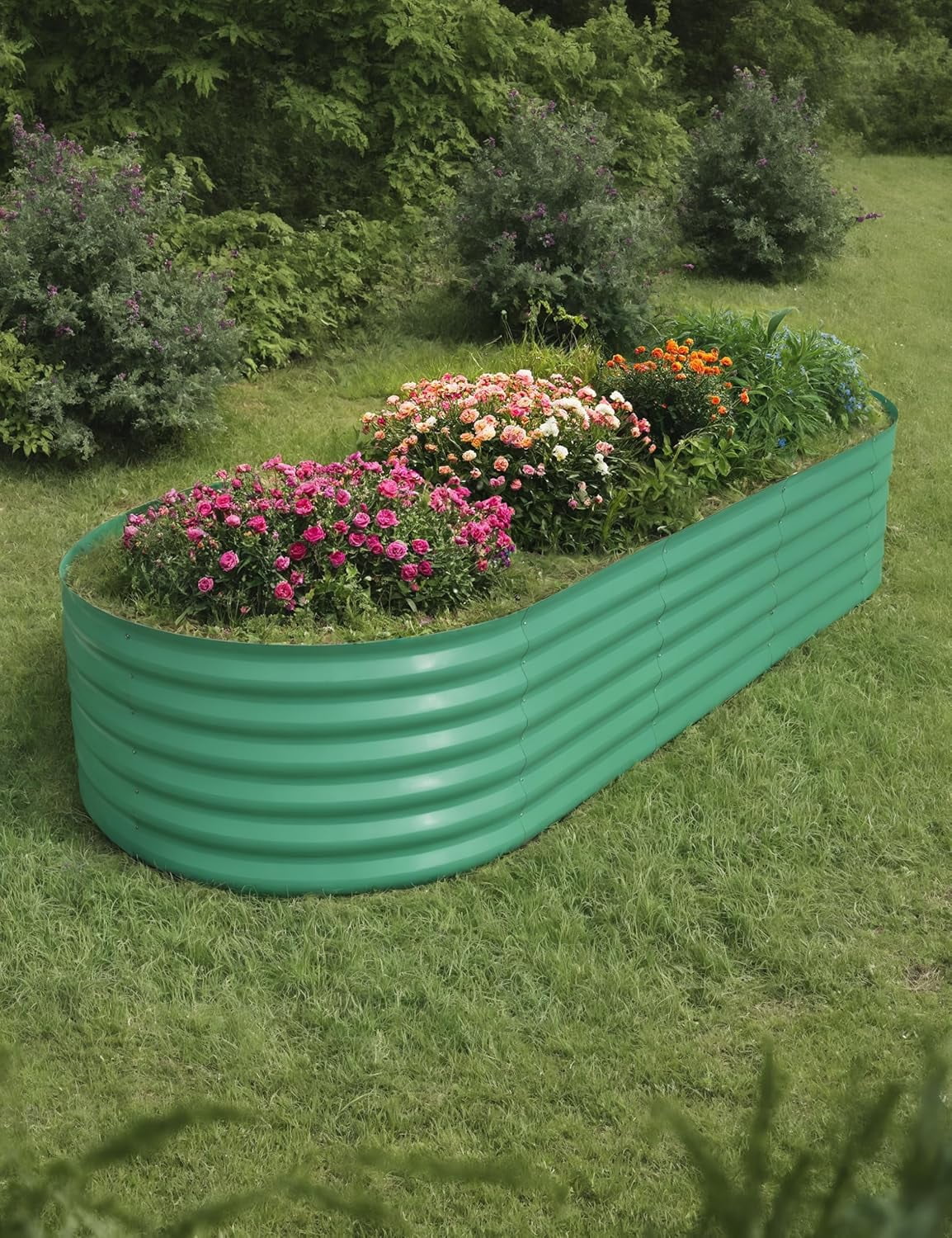 2 Pieces Galvanized Raised Garden Beds 10x4x1.5 ft, Green Self-Watering Outdoor Metal Planters, Large Oval Art Deco Vegetable Garden Boxes, Durable Q195 Galvanized Steel Raised Beds, Green