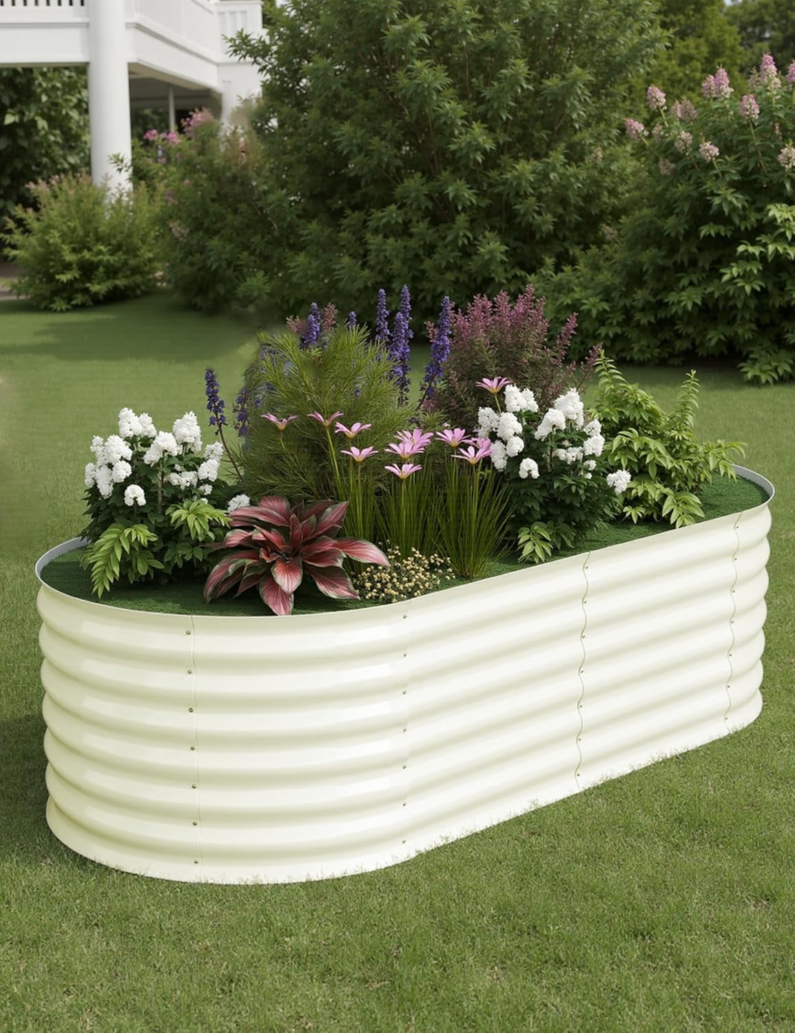 2 Pieces Galvanized Raised Garden Beds 6x3x2 ft, Beige Self-Watering Outdoor Metal Planters, Oval Art Deco Vegetable Garden Boxes, Durable Q195 Galvanized Steel Raised Beds, Beige