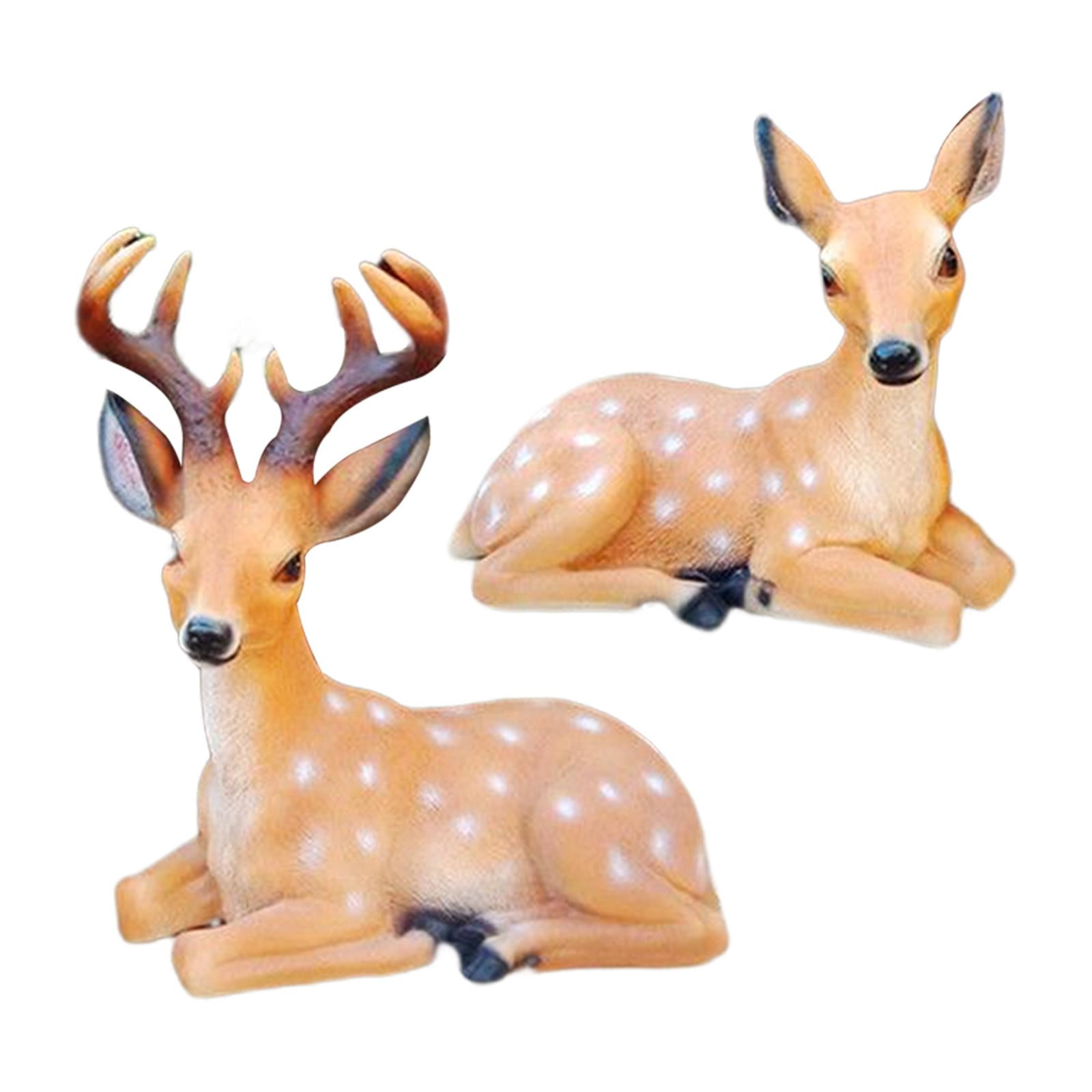 2 Pieces Garden Deer Statue Sika Deer Decoration Ornaments Small Resin Deer Figurine Outdoor Deer Sculpture for Park Courtyard Balcony Patio