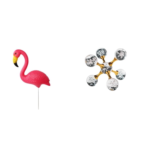 2 Pieces Garden Stake Sculpture Flamingo Sphere Figurine HDPE Glass Modern Decoration for Office Desk Porch Shelf Lawn