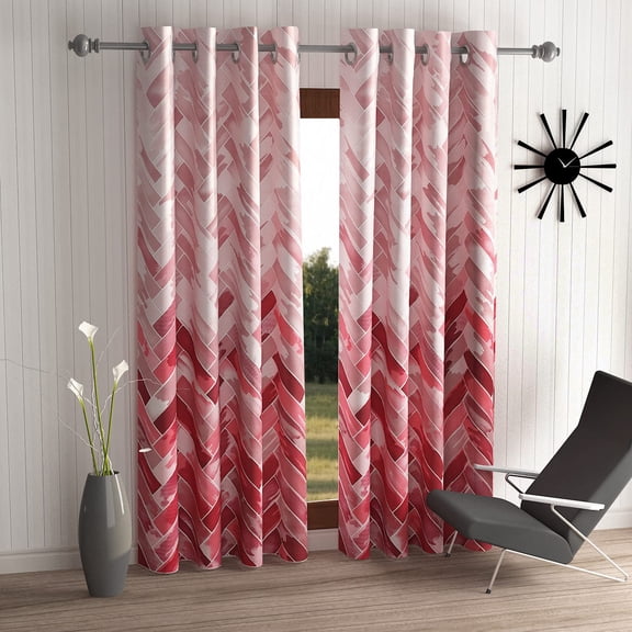 2 Pieces Geometrical Panel Eyelet Polyester Door Curtains - 7 Feet, Maroon