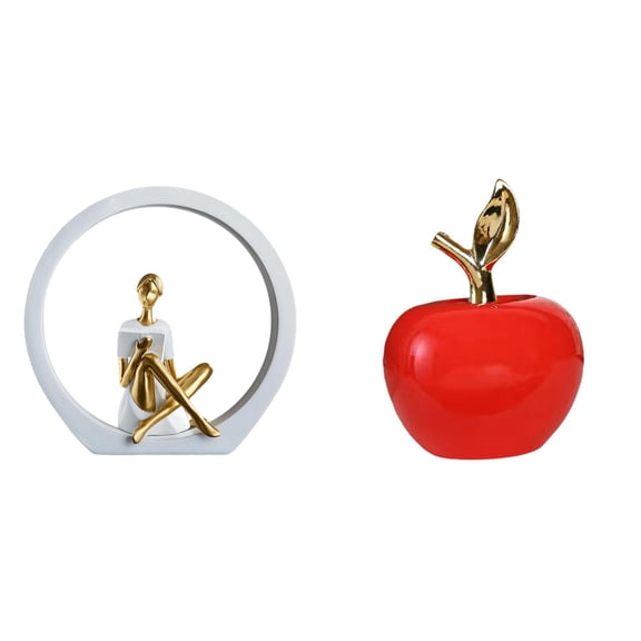 2 Pieces Girl Statue Abstract Art Sculpture Creative Home Resin Ceramic Material Bedroom Living Room Decoration