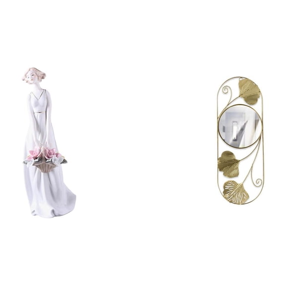 2 Pieces Girl Statue Lady Figurine Wall Mirror Set Modern Nordic Style for Living Room Hallway Home Decor