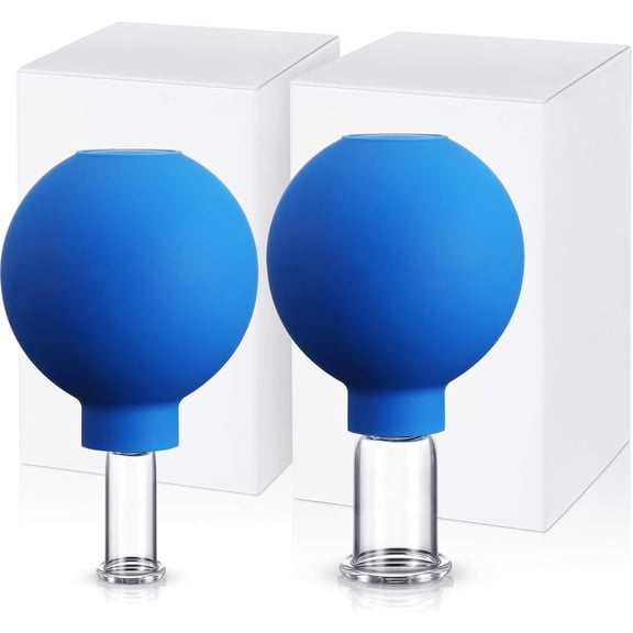 2 Pieces Glass Cupping Set, Facial Cupping Cups Glass Silicone Cups Vacuum Suction for Face Skin Back Shoulder Muscle (1 Inch and 0.65 Inch Diameter,Blue)