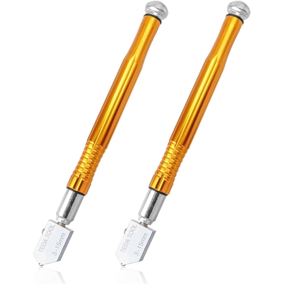 2 Pieces Glass Cutter Set, Professional Tungsten Carbide Tip Glass Cutters Pencil Style Mirror Scoring Cutting Tool for 3mm - 15mm Thickness Glass Mosaic Ceramic Tiles Cutting
