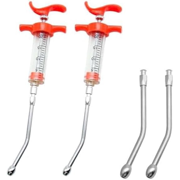 2 Pieces Goat Syringe with 4 Drench Nozzle Adjustable Dosage ,Reusable Drench Syringe for Sheep ,Dog,Goat,Pig, Cat Feeding Supplies(20ML)