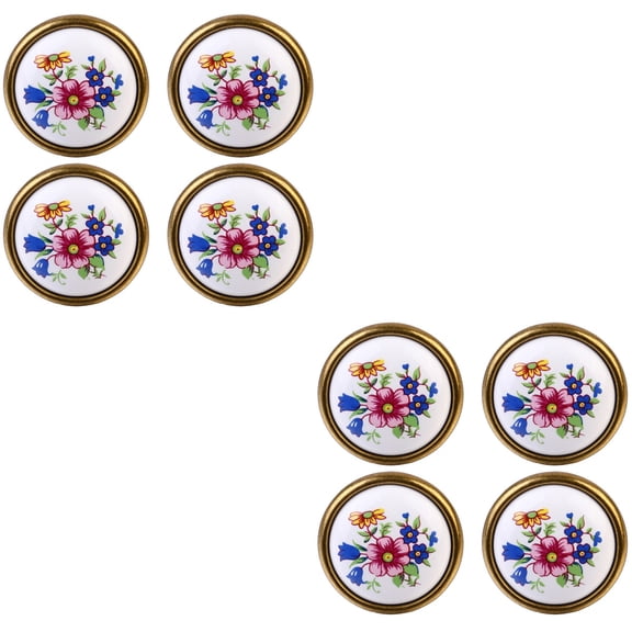 8 pcs Ceramic Door Knobs Flower Printing Pull Handle Country Style Drawer Knobs DIY Cabinet Handle