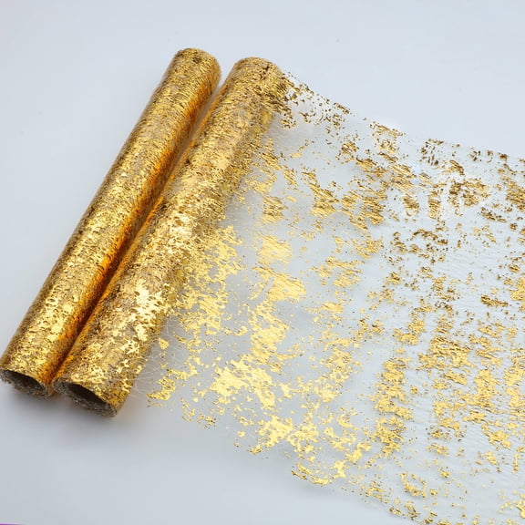 2 Pieces Gold Table Runner, Sequin Glitter Foil Metallic Gold Thin Mesh Table Runner Roll 11"x117", Gold Table Decorations for Event Party, Wedding, Birthday Party, Christmas