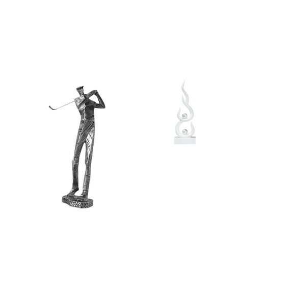 2 Pieces Golfing Statue Abstract Fire Sculpture Modern Resin Figurine Unique Gift for Home Office Garden Decoration