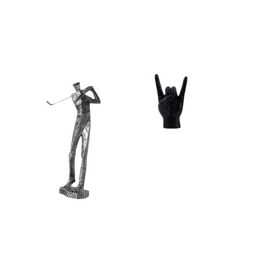 2 Pieces Golfing Statue Hand Gesture Ornament Resin Material Decorative for Bedroom Restaurant Shelf Display Decor