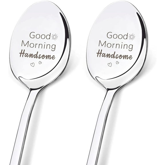 2 Pieces Good Morning Spoon Handsome Engraved Stainless Steel Espresso Spoon Funny Coffee Lovers Gift