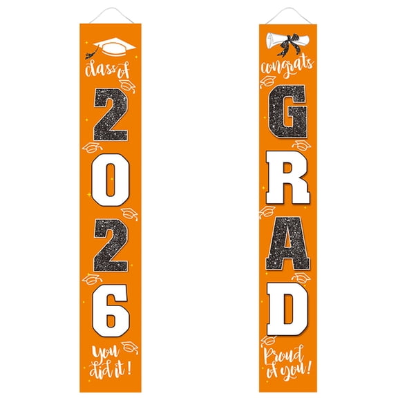 2 Pieces Graduation Decorations 2026 GRAD Banner Door Porch Signs Welcome Banner for Outdoor Indoor Wall Graduation Decorations Class of 2026