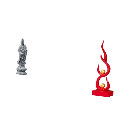 2 Pieces Guan Yin Statue Abstract Fire Sculpture Modern Art Resin Material for Living Room Office Bookshelf Decor