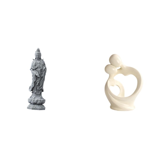 2 Pieces Guan Yin Statue Abstract Sculpture Resin Material Artistic Ornament for Couple Home Office Decor