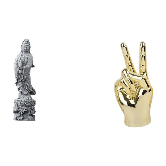 2 Pieces Guan Yin Statue Hand Gesture Sculpture Creative Stone Resin Material for Family Room Living Space Display