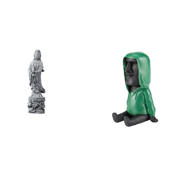 2 Pieces Guan Yin Statue Moai Head Collectible Stone Resin Retro Design for Indoor Desktop Bookshelf