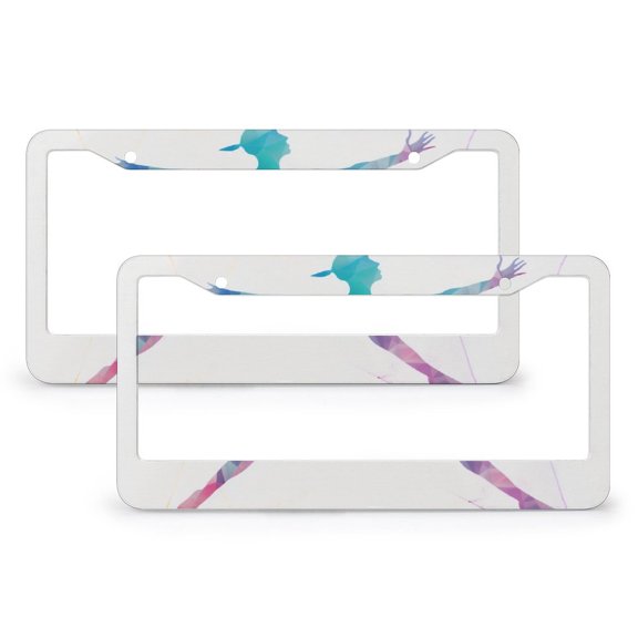 2 Pieces Gymnast Silhouette Watercolor License Plate Frames Artistic Gymnastics Lover License Plate Frame License Plate Shield Frame Stainless Aluminum 2 Round Holes for Us Standard Vehicles