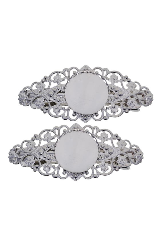 2 Pieces Hair Clip Filigree Flower Blank Setting diy Making Findings Suppies