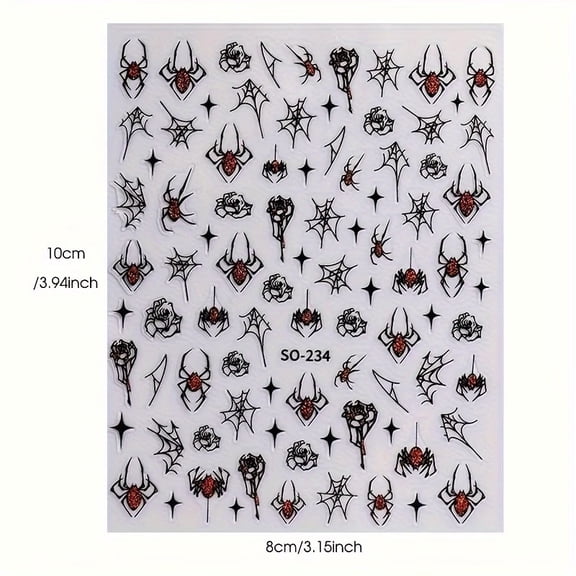 2 Pieces Halloween 3D Spider Web Nail Art Stickers - Reusable Glossy Finish Nail Wraps for Festive Nail Designs