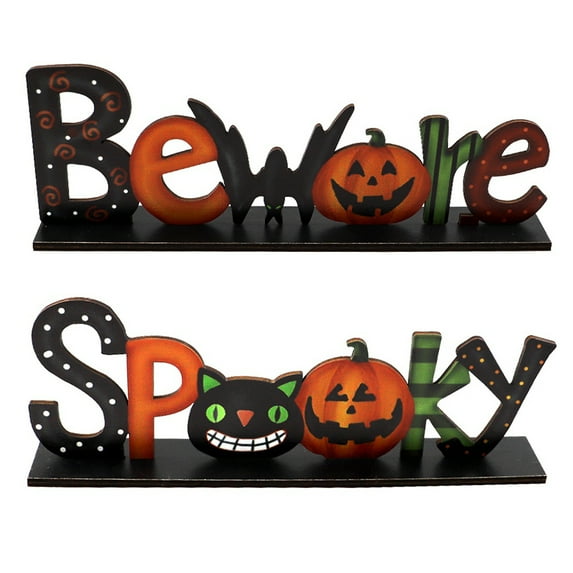 2 Pieces Halloween Table Decorations Pumpkin Table Centerpiece Boo Spooky Wood Sign Witch Table Decor for Halloween Table Party Living Room Kitchen Office Bar Decorations