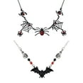 thumbnail image 1 of 2 Pieces Halloween Tarantula Spider Web Bat Necklace cosplay Party Costume Jewelry,Black+Red, 1 of 5