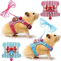 2 Pieces Hamster Harness and Leash Set for Walking, Small Guinea Pig Clothes with Bowknot Bell, No Pulling Comfort Padded Vest Striped for Guinea Pig Hamster Ferret, Small Animals