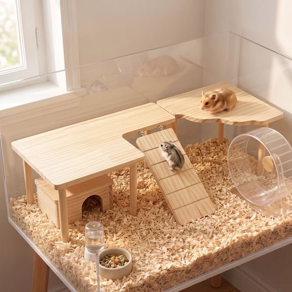 2 Pieces Hamster Play Wooden Platform for Dwarf Syrian Hamsters Gerbils Mice Degus or Other Small Pets