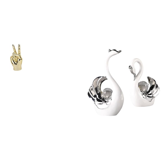 2 Pieces Hand Gesture Sculpture Swan Figurine Modern Ceramic Shelf Ornament Decoration for Living Room Housewarming