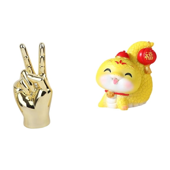 2 Pieces Hand Gesture Statue Cartoon Snake Sculpture Resin Material Living Room Desk Bedroom Decoration