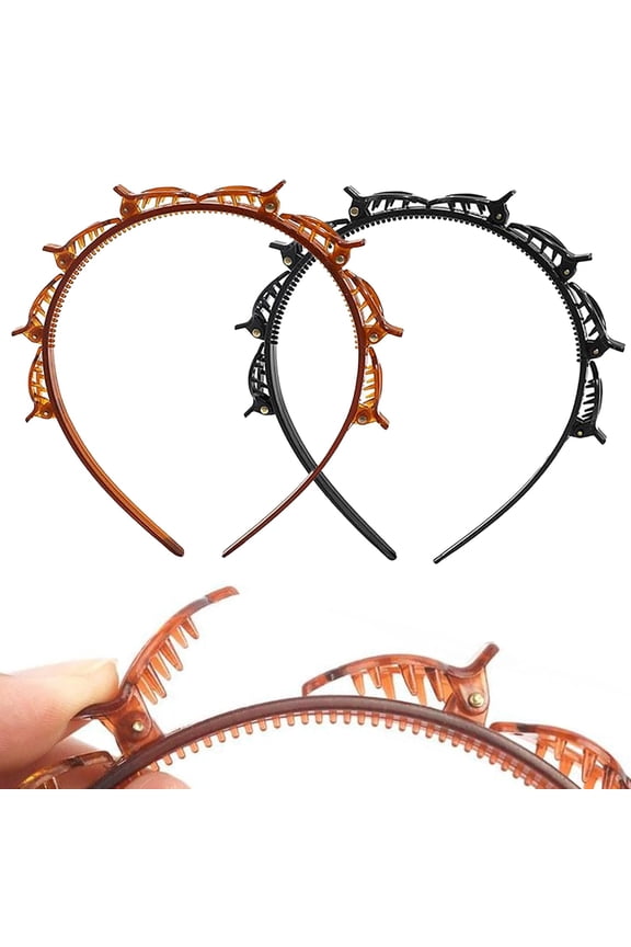 2 Pieces Headband with Clips for Women,Professional Weave Bangs Hairstyle Braid Tool for Easy DIY ,Women Girls Fashion Hair Accessories