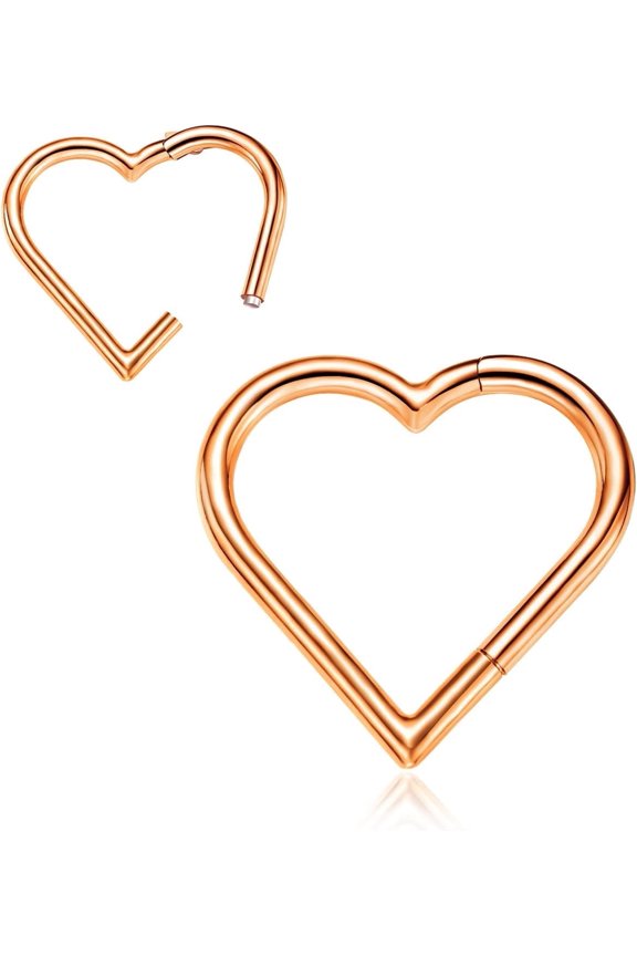 -2 Pieces Heart Daith Piercing Jewelry, Hypoallergenic Clicker Hoop, 16G Rook Cartilage Helix Earrings-heartrosegold-
