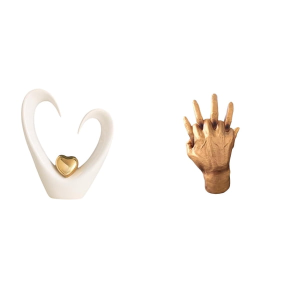 2 Pieces Heart Sculpture Hand Sculpture Romantic Figurine Ceramic Material for Lovers Bedroom Living Room Display