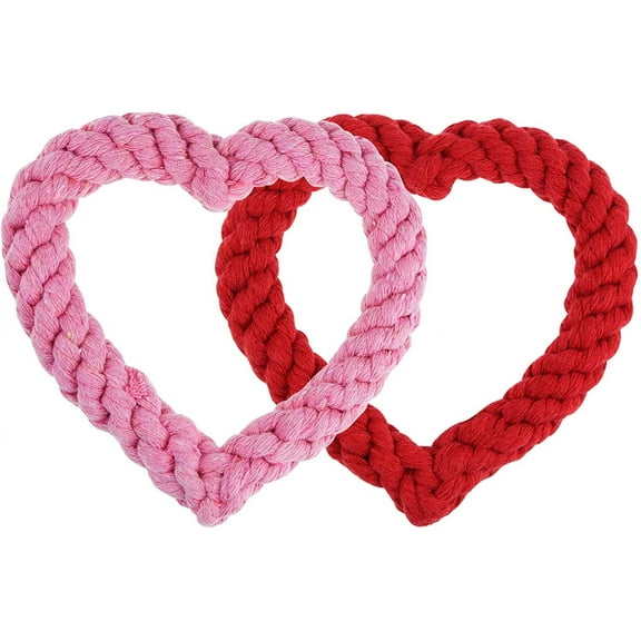 2 Pieces Heart Shaped Rope Dog Chew Toys Pet Toys for Valentine's Day Dog Supplies