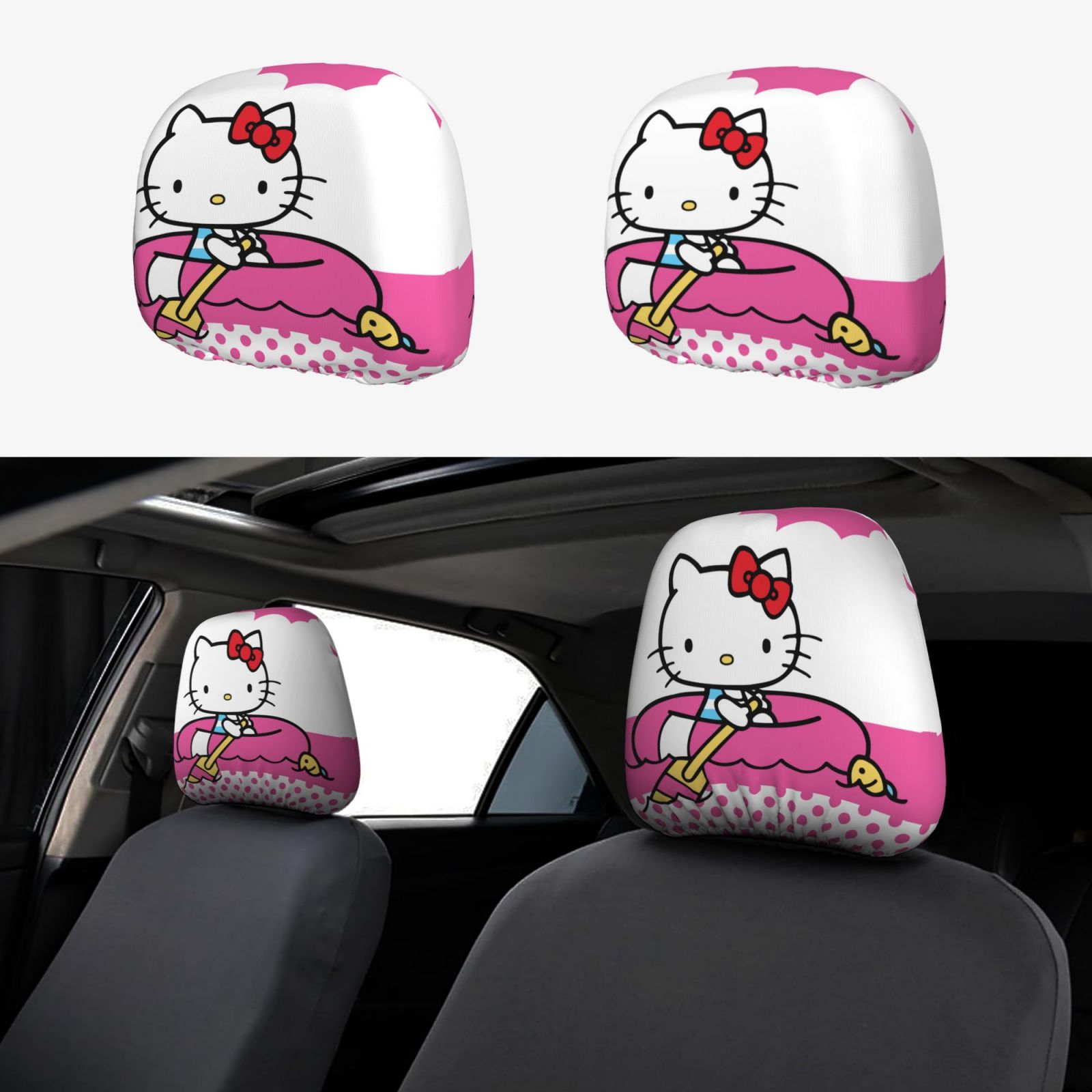 2 Pieces Hello Kitty Car Headrest Cover Seat Rest Protector Cover