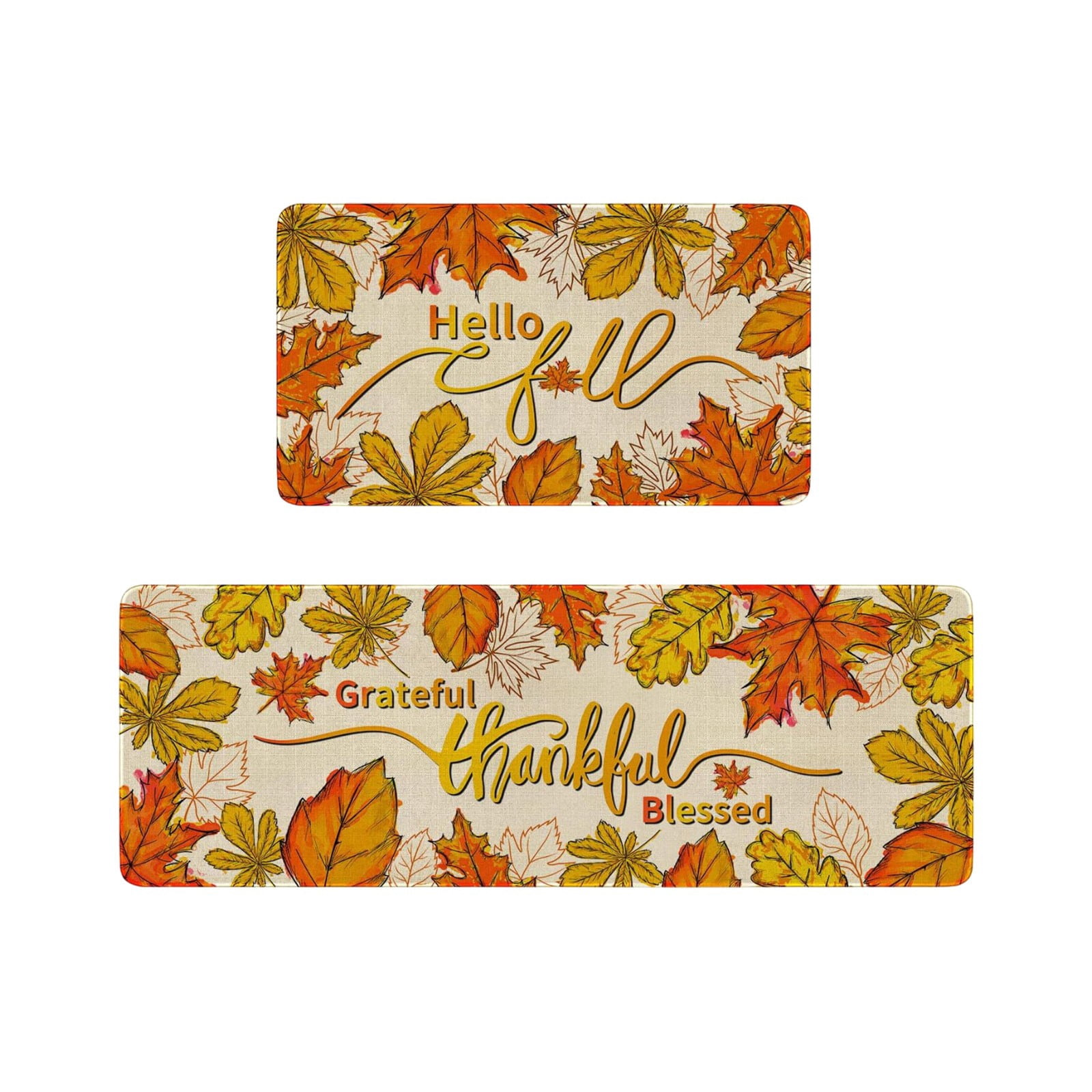 2 Pieces Hello Pumpkin Kitchen Mat Autumn Kitchen Rugs Thanksgiving ...
