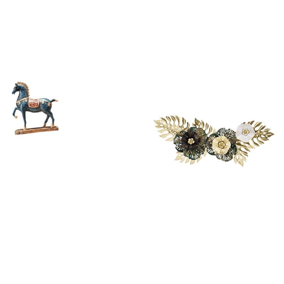 2 Pieces Horse Figurine Animal Sculpture Metal Wall Art Resin Iron Construction for Living Room Bookcase