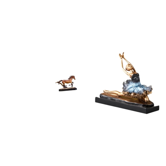 2 Pieces Horse Figurine Ballet Dancer Statue Resin Sculpture Ornament Modern Art for Living Room Desk Shelf Decor