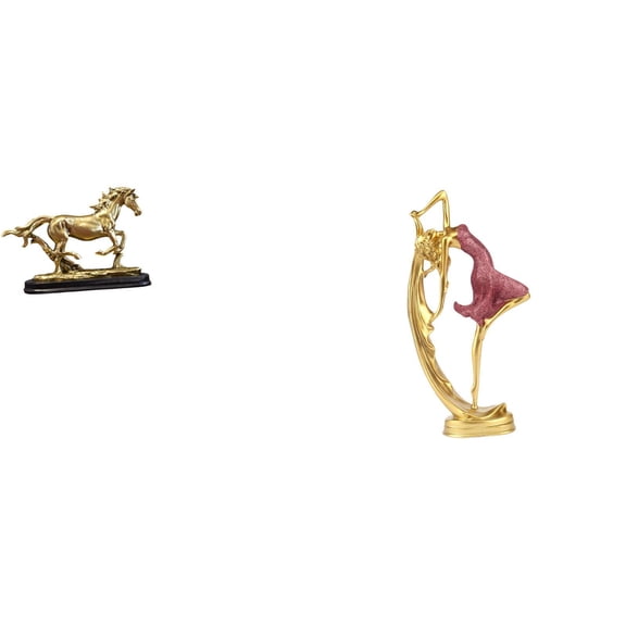 2 Pieces Horse Figurine Dancing Girl Statue Resin Ornament for Bookshelf Office Desk Living Room Decor Collectible Gift