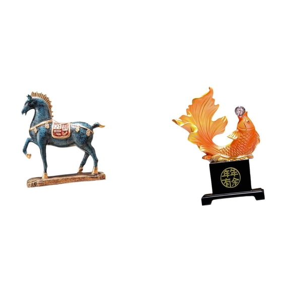 2 Pieces Horse Figurine Fish Sculpture Resin Ornament Modern Artistic Decor for Living Room Office Home