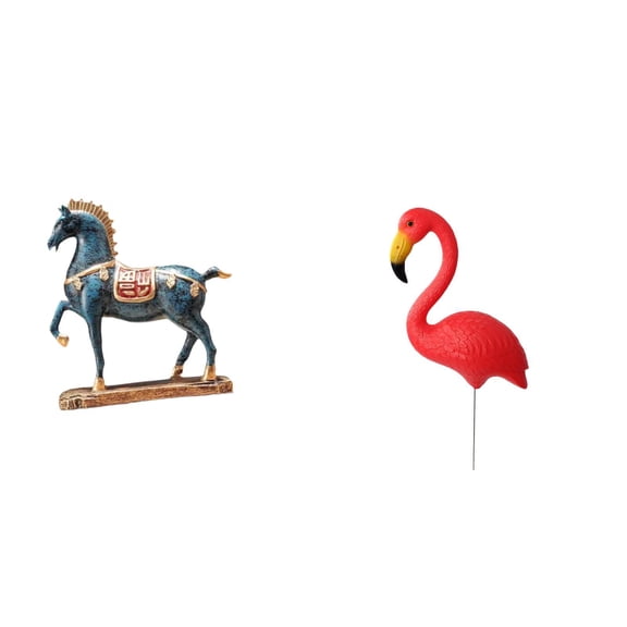 2 Pieces Horse Figurine Flamingo Statue Garden Stake Durable Resin Modern Home Outdoor Decor for Families