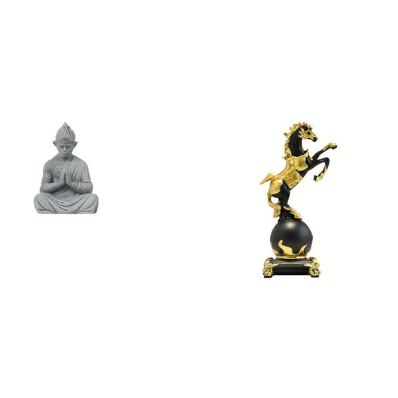 2 Pieces Horse Figurine Monkey Buddha Statue Resin Construction Decorative Tabletop Home Office Display